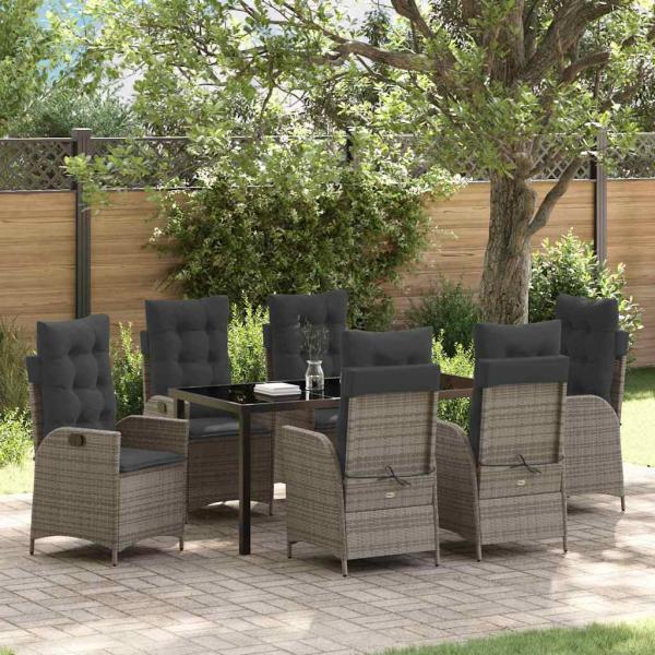 ARDEBO.de - 2-teiliges Garten-Dining-Set mit Kissen Grau Poly Rattan