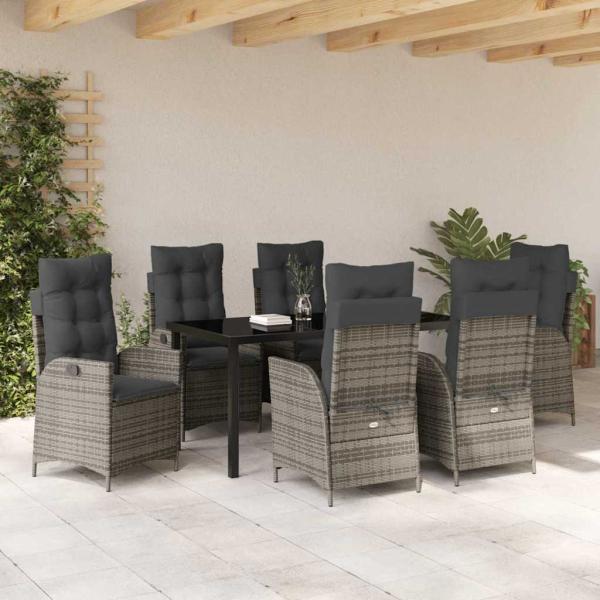 2-teiliges Garten-Dining-Set mit Kissen Grau Poly Rattan