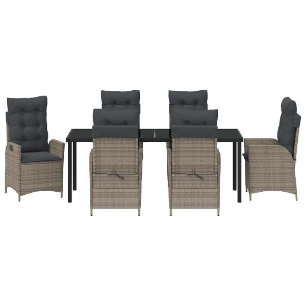 7-teiliges Garten-Dining-Set mit Kissen Grau Poly-Rattan