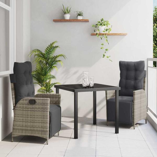 ARDEBO.de - 3-teiliges Garten-Ess-Set Grau Poly-Rattan