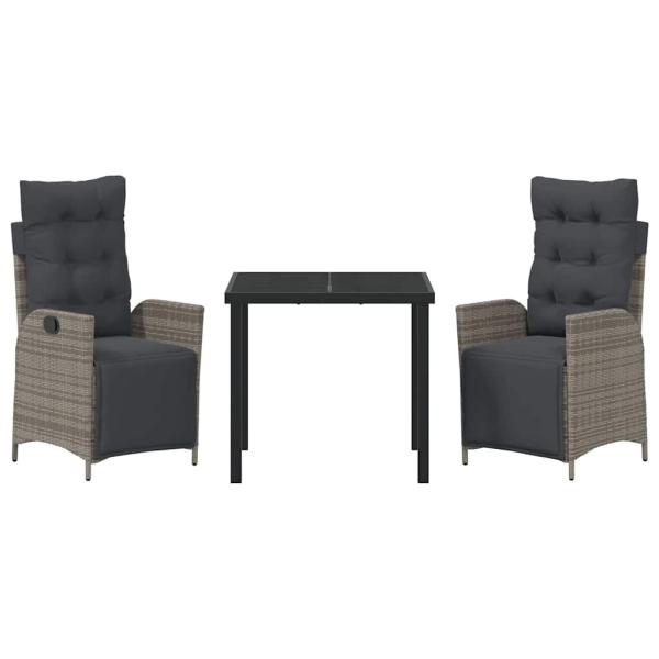 3-teiliges Garten-Ess-Set Grau Poly-Rattan