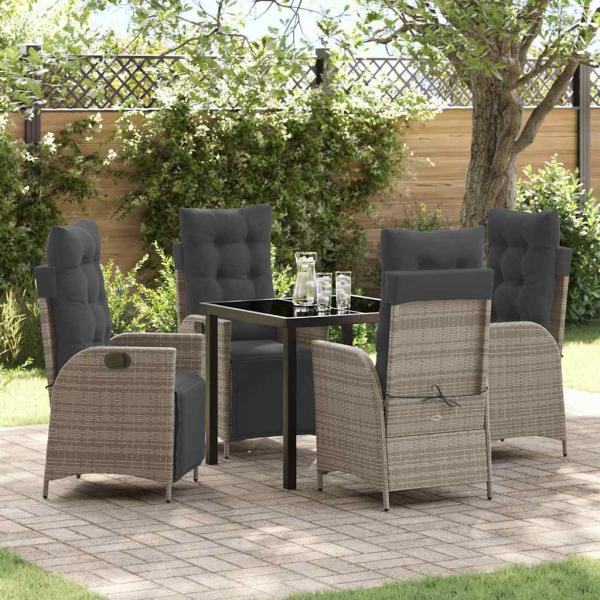 ARDEBO.de - 5-teiliges Garten-Ess-Set in Grau aus Poly Rattan