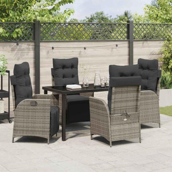 ARDEBO.de - 5-teiliges Garten-Essgruppe Grau Poly-Rattan