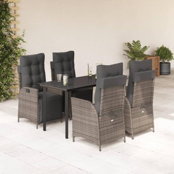 ARDEBO.de - 5-tlg. Garten-Essgruppe mit Kissen Grau Poly Rattan