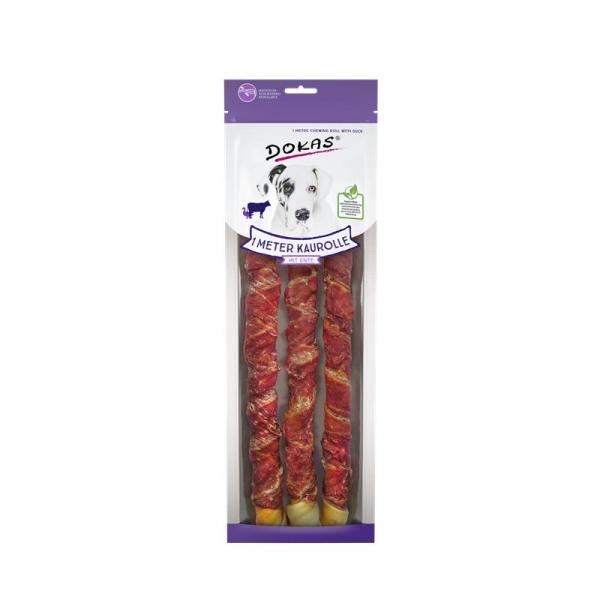 ARDEBO.de Dokas Dog 1 m Kaurolle aus Rinderhaut mit Ente 315g