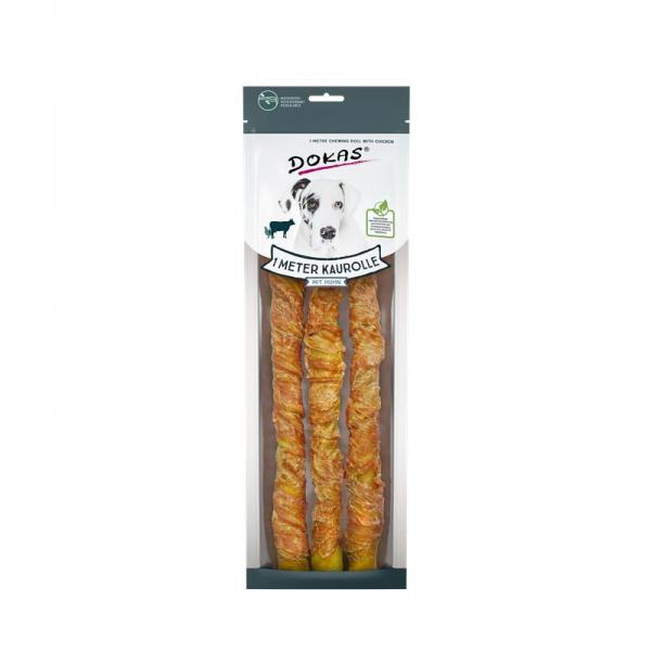ARDEBO.de Dokas Dog 1 m Kaurolle aus Rinderhaut mit Huhn 315g