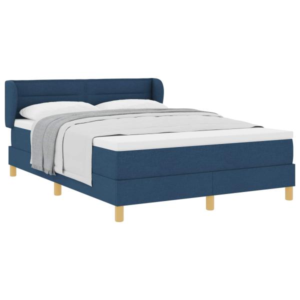 Boxspringbett mit Matratze in Blau, 140x190 cm, Stoff