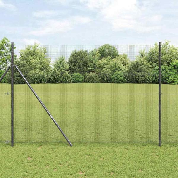 ARDEBO.de - Drahtzaun mit 13 Pfosten Grau 1.6x25 m Stahl