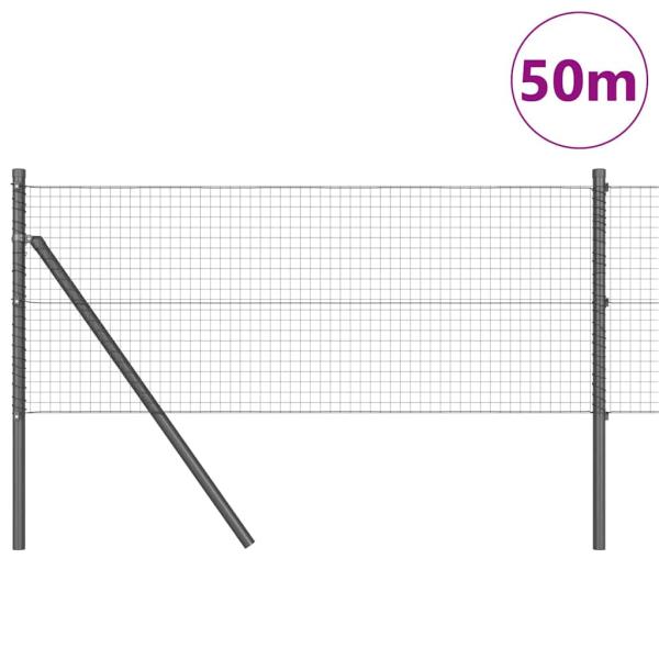 geschweißter Drahtzaun mit 13 Pfosten Grau 0.6x50 m Stahl
