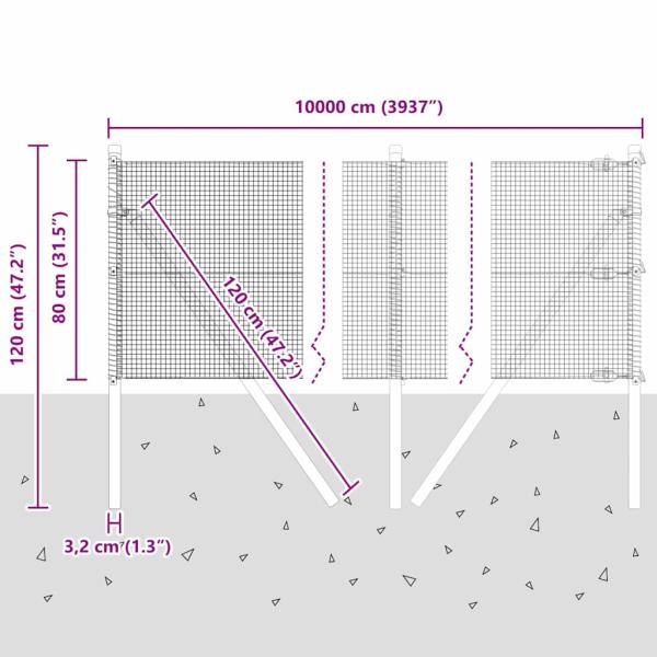 Geschweißter Drahtzaun mit 13 Pfosten Grau 0,8x100 m Stahl