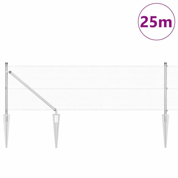 Schweißdrahtzaun mit 13 Spike-Pfosten 0.8x25 m verzinkter Stahl
