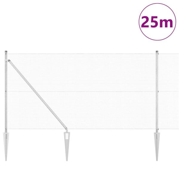 Verzinkter Drahtzaun mit 13 Spike-Pfosten 1x25 m aus verzinktem Stahl