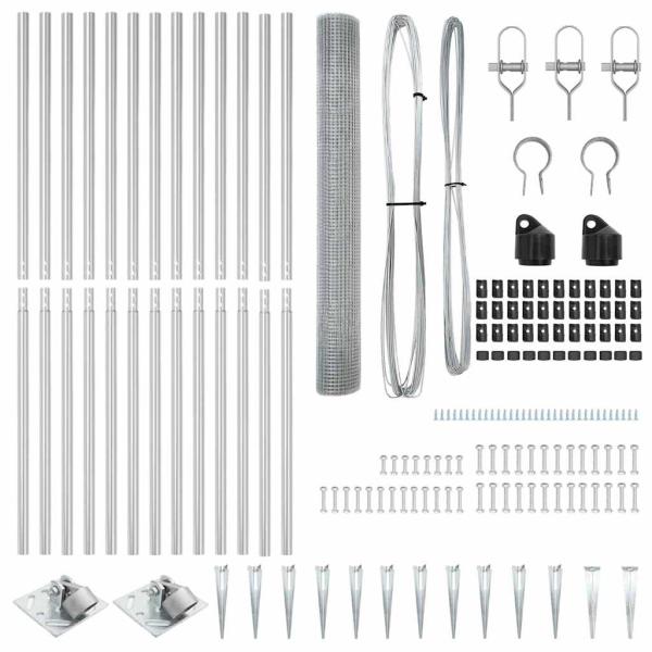 verzinkter Drahtzaun mit 13 Stahlpfosten 1,4x25 m verzinkter Stahl