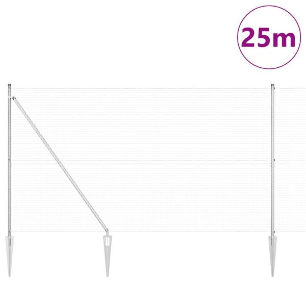Geschweißter Drahtzaun mit 13 Spike-Pfosten 1,6x25 m Verzinkter Stahl