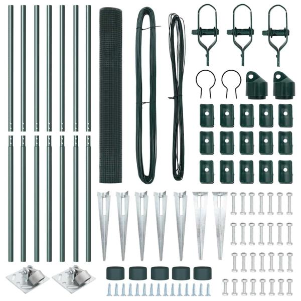 Zaunpfosten Set 2er Set Grün Stahl, PVC-Beschichtung 10 x 1 m