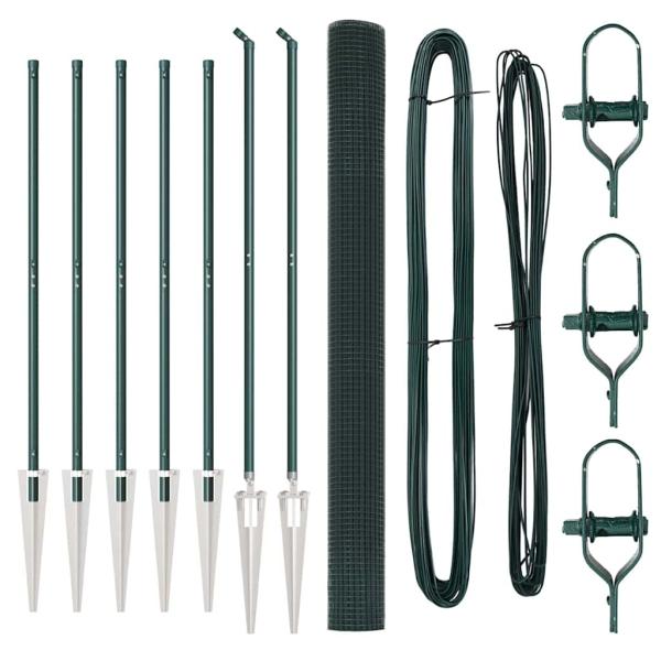 Geschweißter Drahtzaun mit 7 Pfostenspitzen Grün 1,6x10 m Stahl