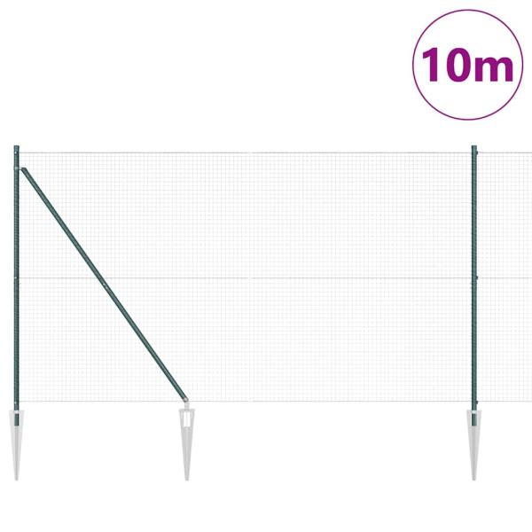 Schweißdrahtzaun mit 7 Spike-Posts Grün 1,6x10 m Stahl