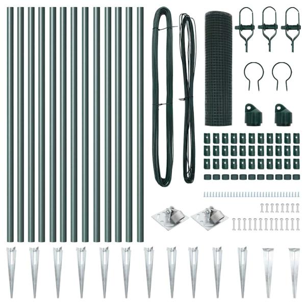 Schweißdrahtzaun mit 13 Spitzenpfosten Grün 0.4x25 m Stahl