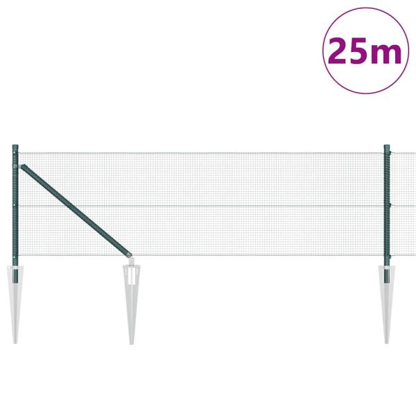 Schweißdrahtzaun mit 13 Pfosten Grün 0.8x25 m Stahl