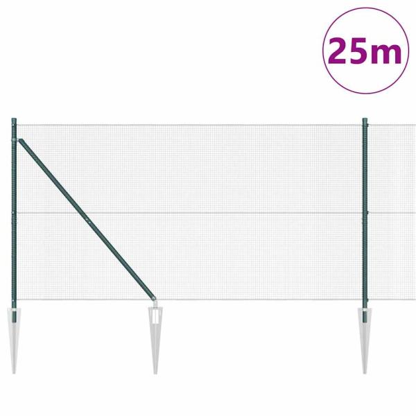 Schweißdrahtzaun mit 13 Spike-Pfosten Grün 1,2x25 m Stahl