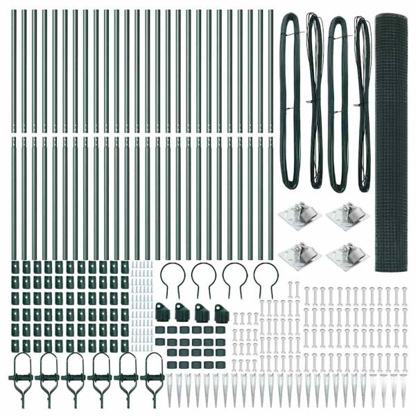 Schweißdrahtzaun mit 13 Spitzenpfosten Grün 1.4x50 m Stahl