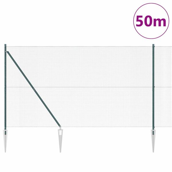 Schweißdrahtzaun mit 13 Spike-Posten Grün 1,5 x 50 m Stahl