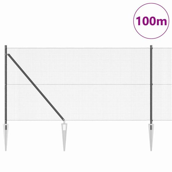 geschweißter Drahtzaun mit 13 Spike-Pfosten Grau 1x100 m Stahl