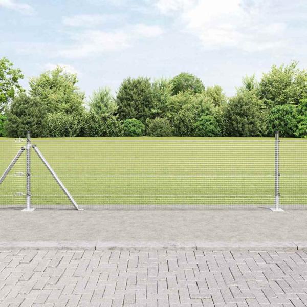 ARDEBO.de - Geschweißter Drahtzaun mit 7 Flanschpfosten 0,4 x 10 m Verzinkter Stahl