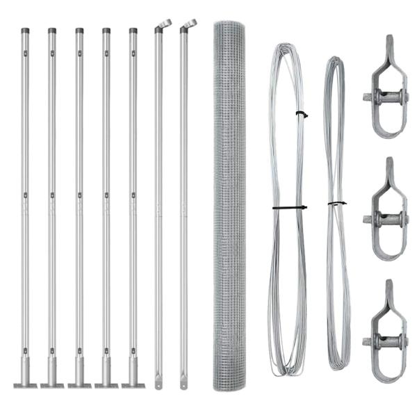 geschweißter Drahtzaun mit 7 Flanschpfosten 1,6x10 m aus feuerverzinktem Stahl