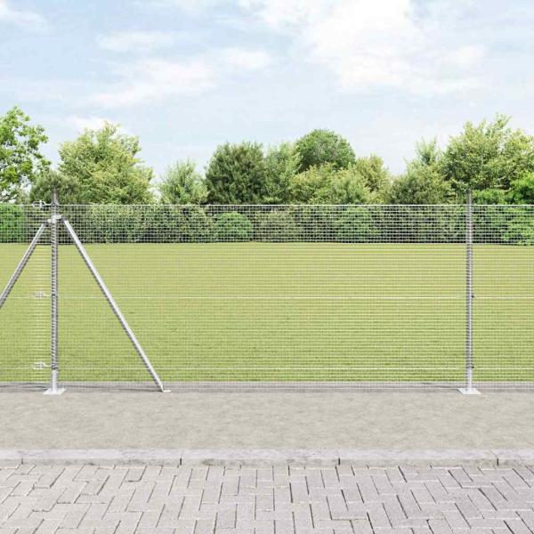 ARDEBO.de - Geschweißter Drahtzaun mit 13 Flanschpfosten 1x25 m Verzinkter Stahl