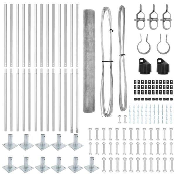 Zaunpfosten-Set 25 m 2 Teile Verzinktes Silber Verzinkter Stahl