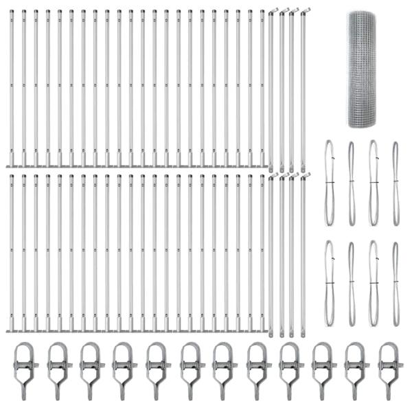 Geschweißter Drahtzaun mit 13 Flanschpfosten 0,4x100 m feuerverzinkter Stahl