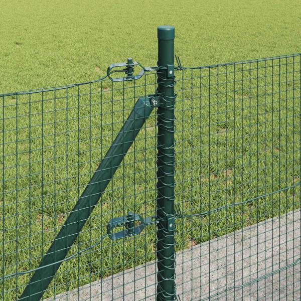 Schweißdrahtzaun mit 7 Flanschpfosten Grün 0.4x10 m Stahl