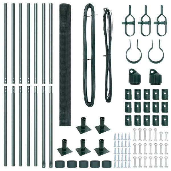 Geschweißter Drahtzaun mit 7 Flanschpfosten Grün 1,4x10 m Stahl