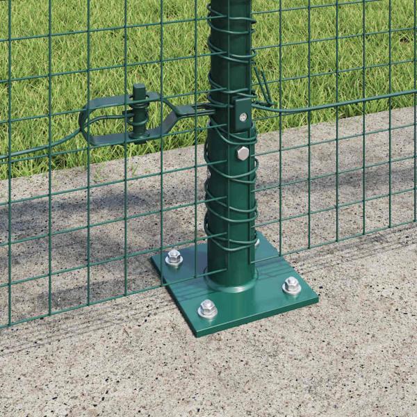Geschweißter Drahtzaun mit 13 Flanschpfosten Grün 1x25 m Stahl