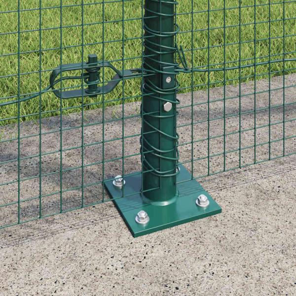 Schweißdrahtzaun mit 13 Flanschpfosten Grün 1,5x25 m Stahl