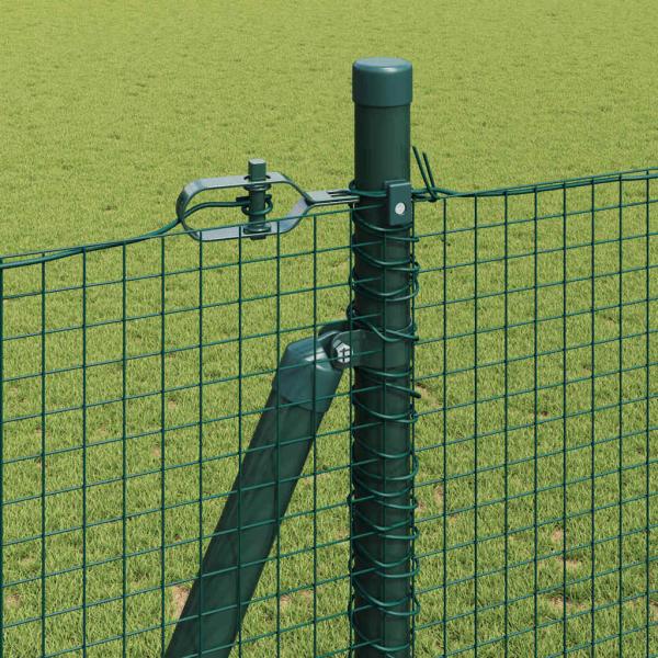 Schweißdrahtzaun mit 13 Flanschpfosten Grün 1,5x25 m Stahl