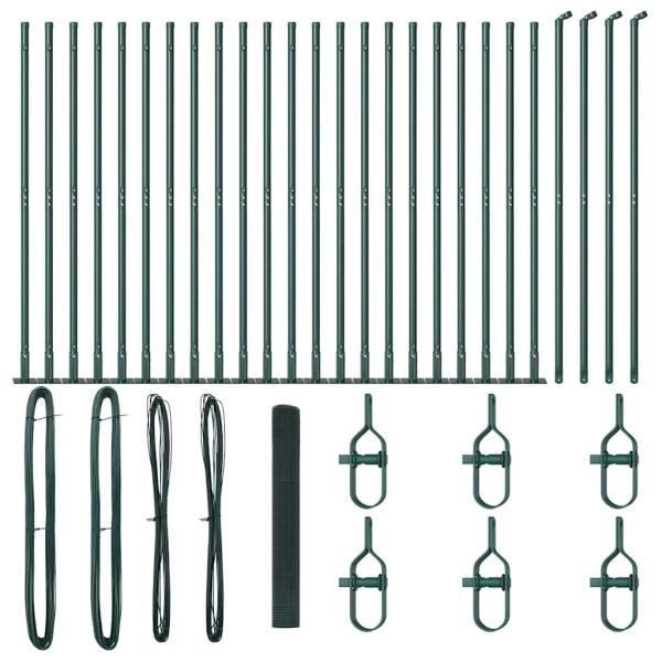 Schweißdrahtzaun mit 13 Flanschpfosten Grün 1,2x50 m Stahl