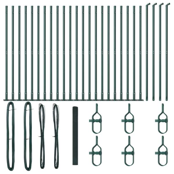 Geschweißter Drahtzaun mit 13 Flanschpfosten Grün 1.4x50 m Stahl