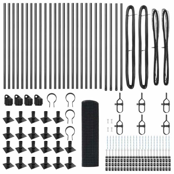 Schweißdrahtzaun mit 13 Flanschpfosten Grau 1x50 m Stahl