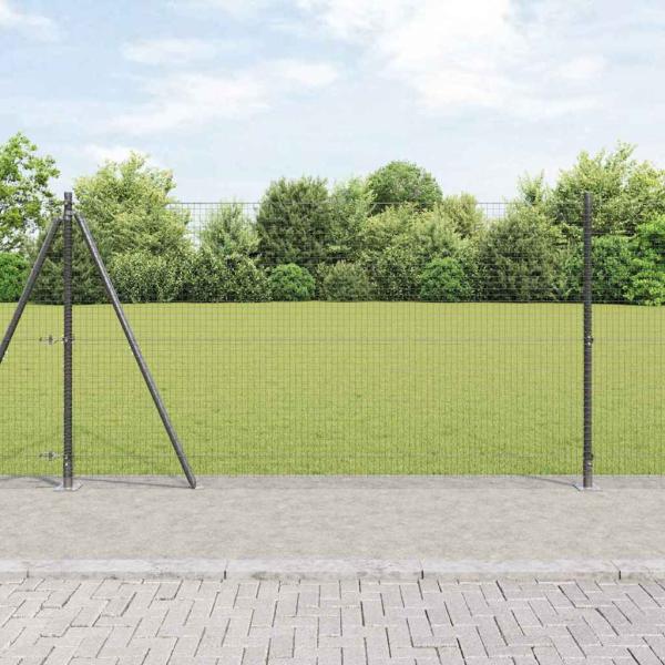 ARDEBO.de - Geschweißter Drahtzaun mit 13 Flanschpfosten Grau 1,2x50 m Stahl