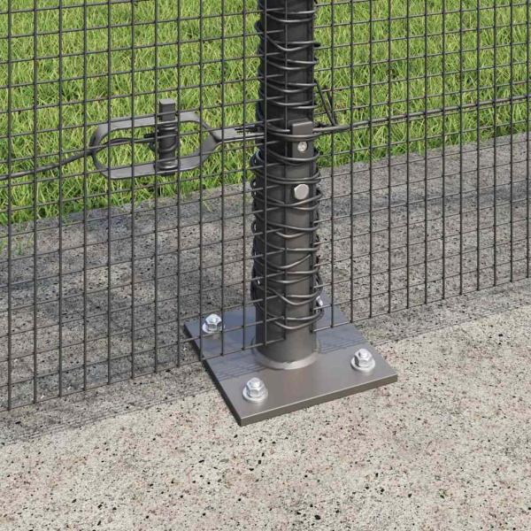 Schweißdrahtzaun mit 13 Flanschpfosten Grau 1.4x50 m Stahl