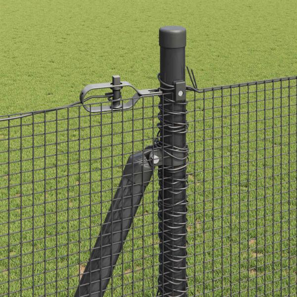 Schweißdrahtzaun mit 13 Flanschpfosten Grau 1.4x50 m Stahl
