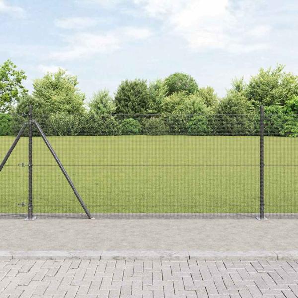 ARDEBO.de - Geschweißter Drahtzaun mit 13 Flanschpfosten Grau 1,4x50 m Stahl