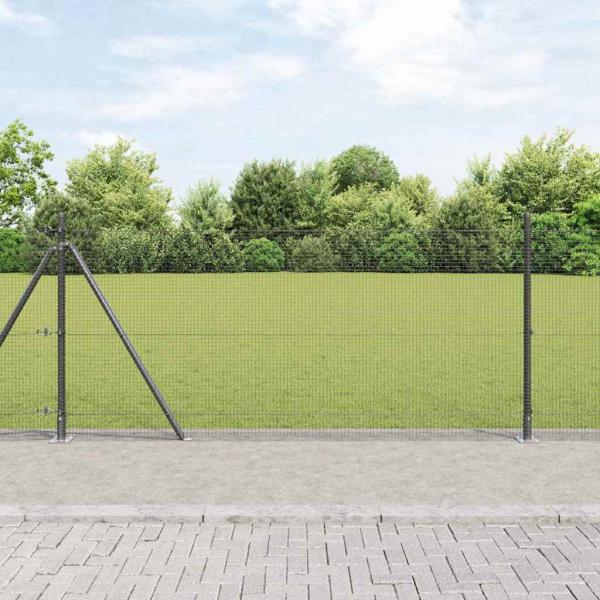 ARDEBO.de - Geschweißter Drahtzaun mit 13 Flanschpfosten Grau 0,8x100 m Stahl