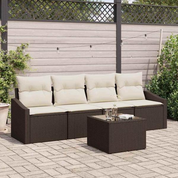 ARDEBO.de - 5-teilige Garten-Essgruppe mit Kissen Braun Poly Rattan