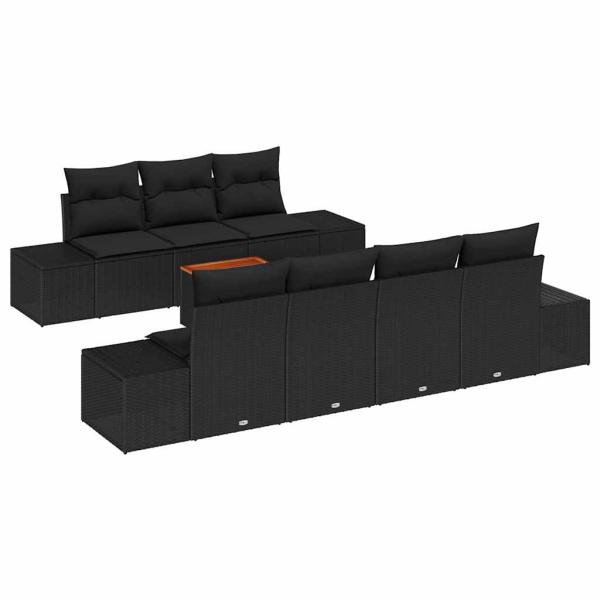 8-teiliges Garten Sofa Set mit Kissen in Schwarz, Poly Rattan, Akazie