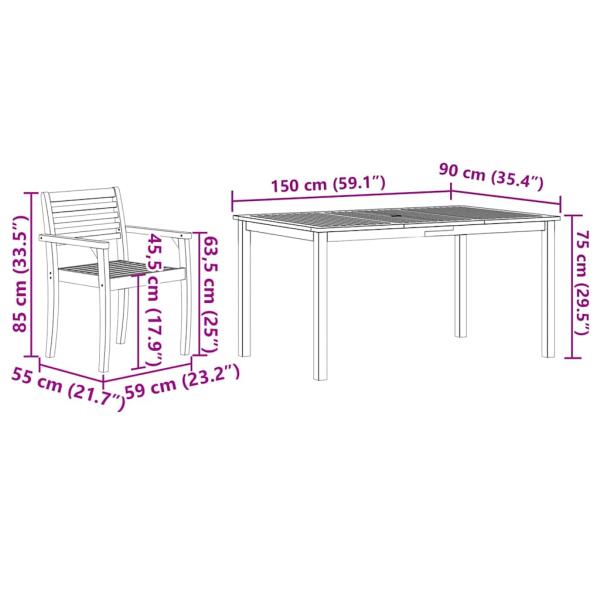7-teiliges Garten-Esszimmer-Set aus massivem Akazienholz