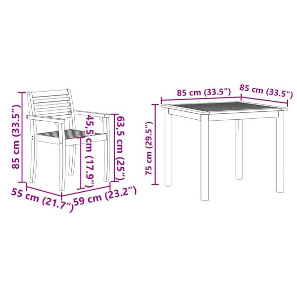 3-teiliges Garten-Esszimmer-Set aus massivem Akazienholz