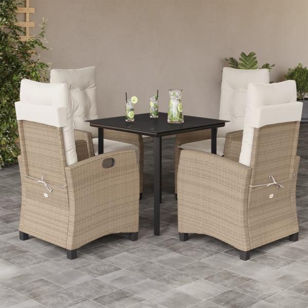 ARDEBO.de - 5-tlg. Garten-Essgruppe mit Kissen Beige Poly Rattan